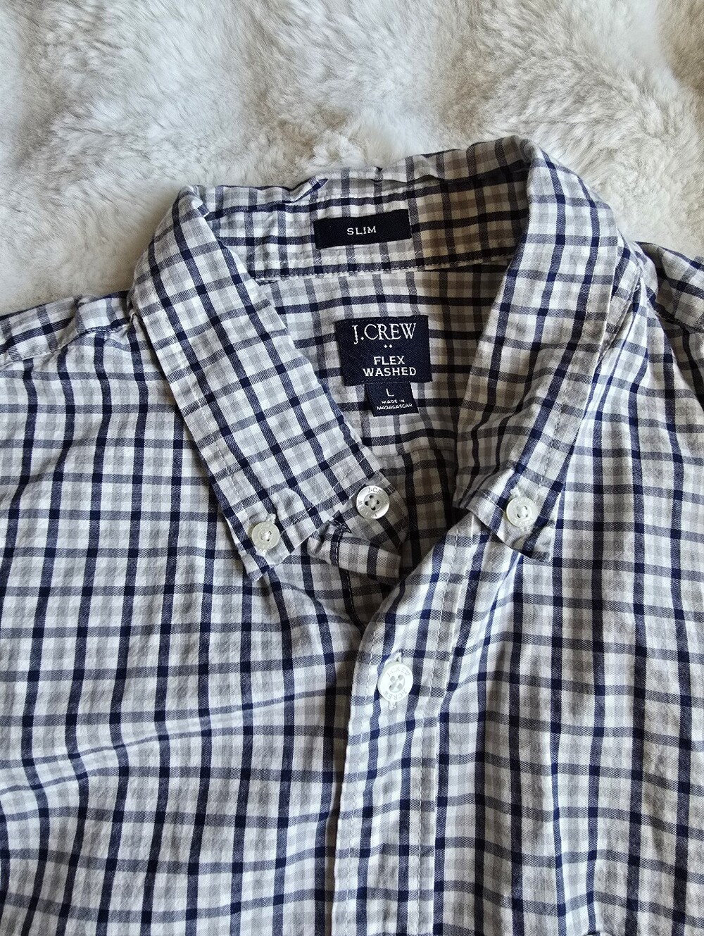 J. Crew Slim Long Sleeve Button-Down Shirt in Navy and White Checkers